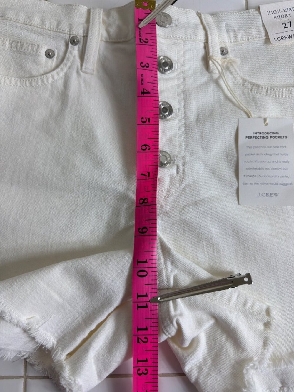 NWT J.Crew Jeans Ivory High Rise Frayed Hem Shorts Button Fly Size 27 - Picture 9 of 16